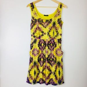 Yellow Tie-dye- Print Lace Dress